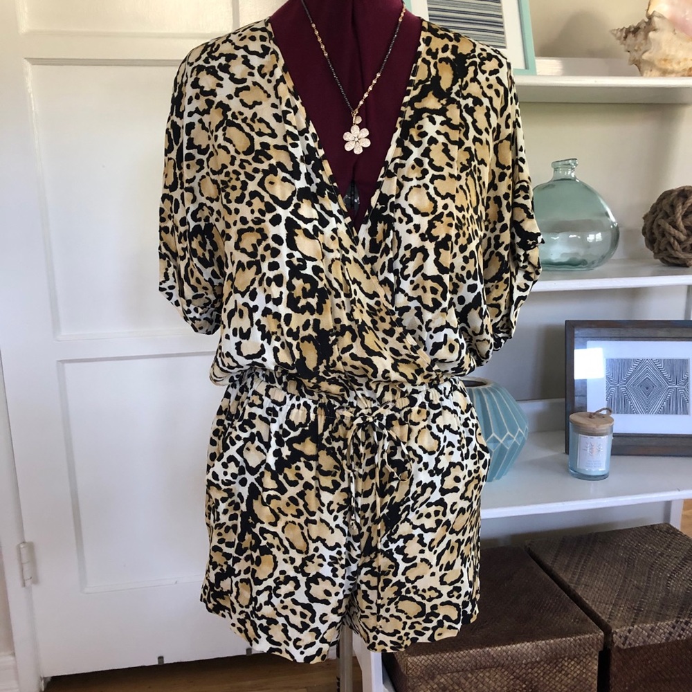 Leopard print wrap front romper